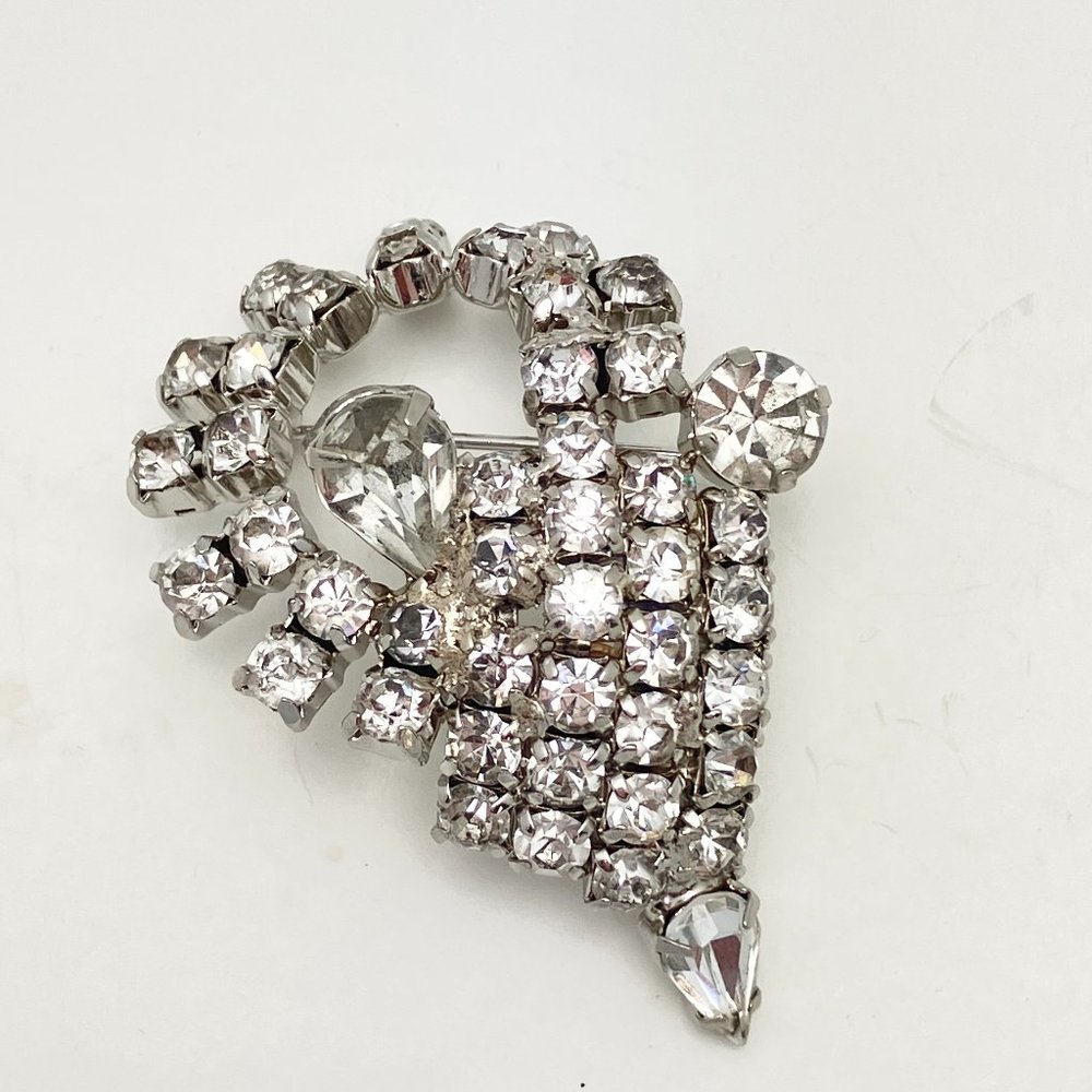 1950s Midcentury Rhinestone Brooch Unsigned